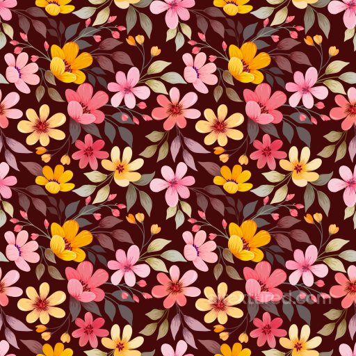 Floral Fabric Texture Featuring Colorful Blossoms and Leaves seamless Floral PBR texture