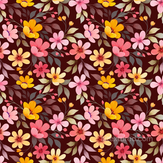 Floral Fabric Texture Featuring Colorful Blossoms and Leaves Floral texture preview