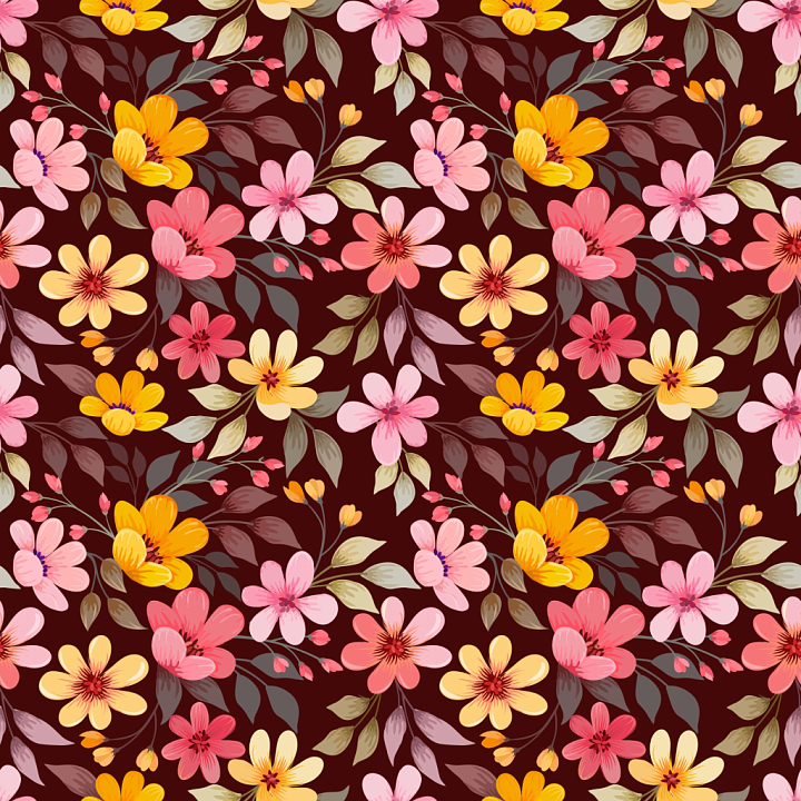 Floral Fabric Featuring Colorful Blossoms and Leaves seamless PBR texture preview