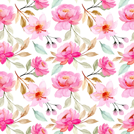 Seamless 3D PBR Texture of Pink Flower Watercolor Floral Pattern