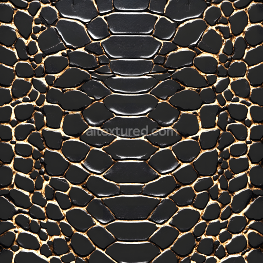 Seamless 3D PBR Texture of Glossy Black Alligator Skin with Distinct Scale Pattern