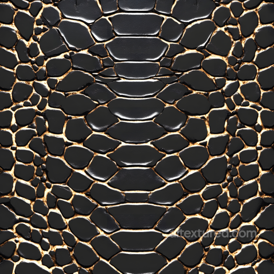 Glossy Black Alligator Skin Seamless Texture with Distinct Scale Pattern Skin texture preview