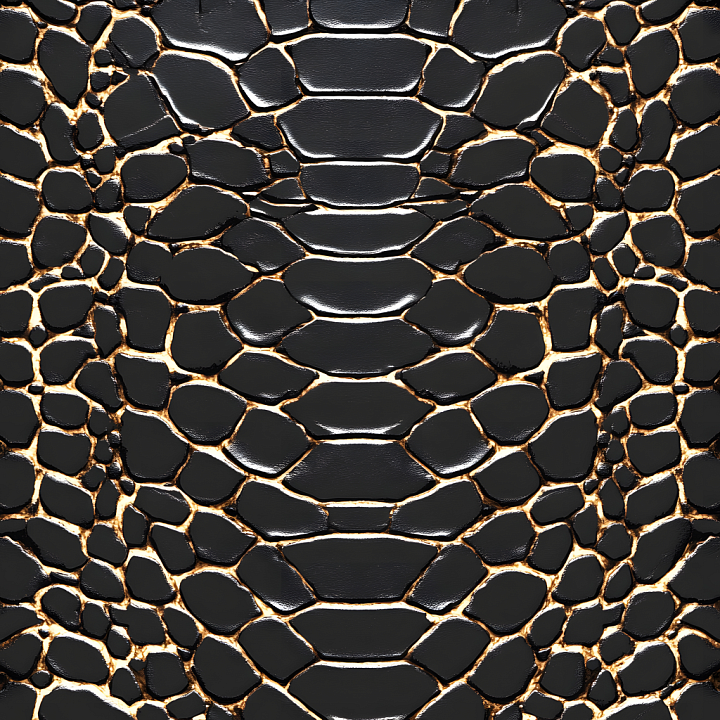 Glossy Black Alligator Skin with Distinct Scale Pattern seamless PBR texture preview