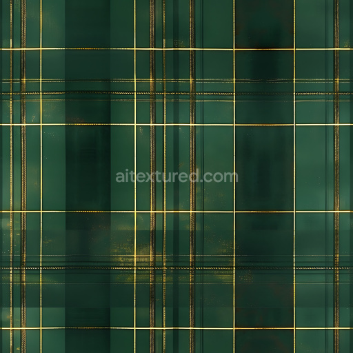 Seamless 3D Metal PBR Texture Featuring Green Plaid Pattern with Gold Stripes