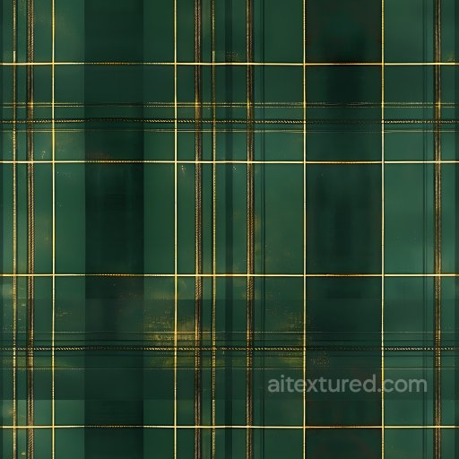 Seamless 3D Metal PBR Texture Featuring Green Plaid Pattern with Gold Stripes texture preview