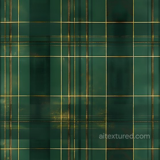 Metal PBR Texture Featuring Green Plaid Pattern with Gold Stripes Plaid texture preview