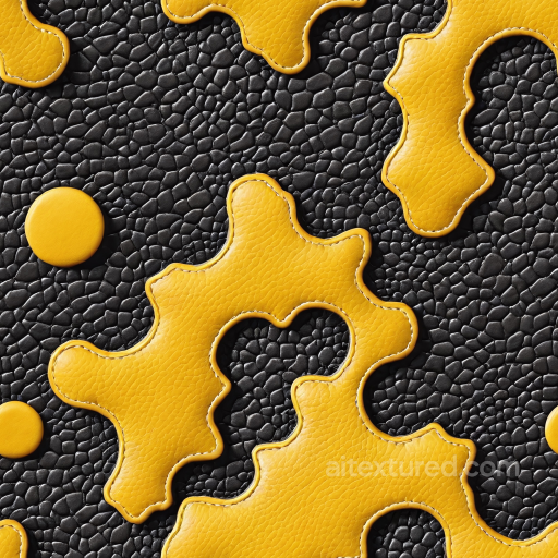 Pebbled Black Leather with Yellow Stitched Puzzle Patchwork PBR Texture seamless Leather PBR texture