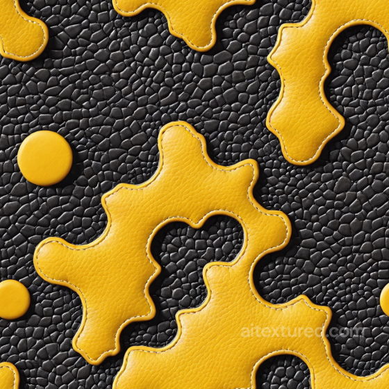 Pebbled Black Leather with Yellow Stitched Puzzle Patchwork PBR Texture Leather texture preview