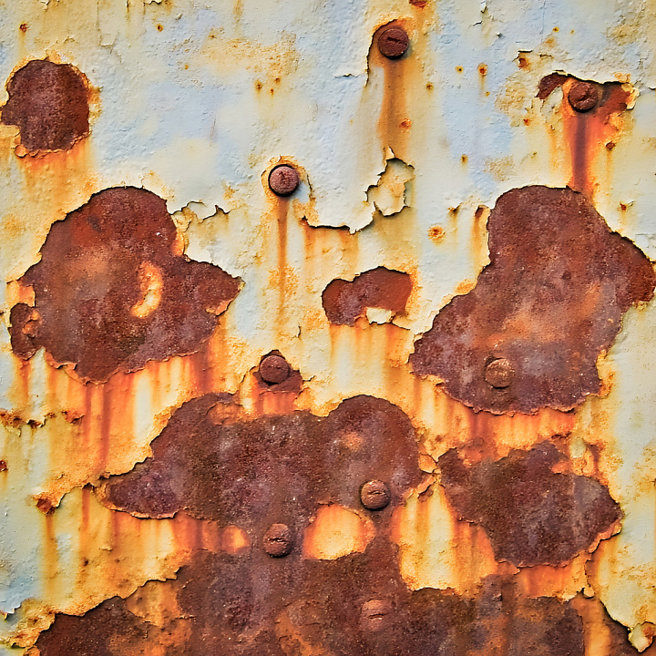 Rust of Rusted Metal Surface with Peeling Blue Paint and Corrosion seamless PBR texture preview