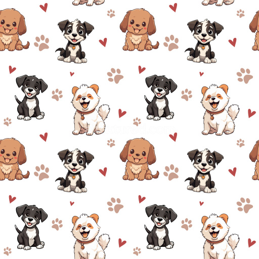 Pattern Bundle - Seamless 3D Pattern PBR Texture with Cartoon Dog Motifs and Playful Hearts texture preview
