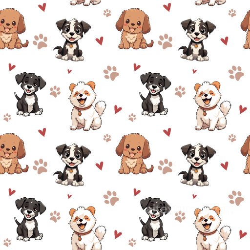 Pattern PBR Texture with Cartoon Dog Motifs and Playful Hearts seamless Pattern Bundle PBR texture