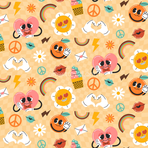 Seamless Happy Face Pattern 3D PBR Texture with Colorful Cartoon Icons