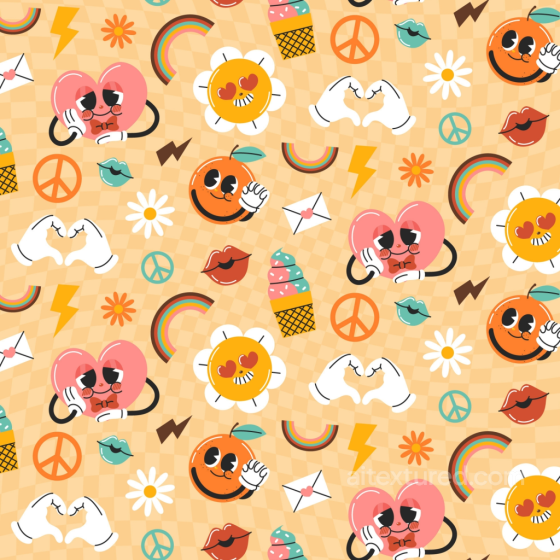 Seamless Happy Face Pattern 3D PBR Texture with Colorful Cartoon Icons Happy Face pattern texture preview