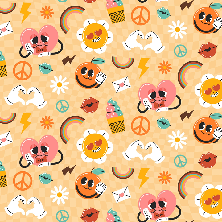 Happy Face Pattern with Colorful Cartoon Icons seamless PBR texture preview