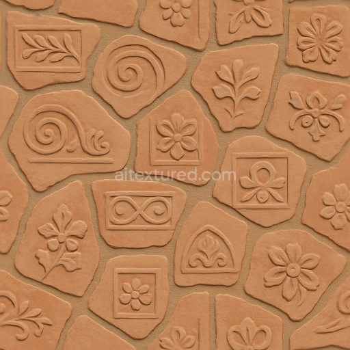 Seamless 3d texture pbr 8k terracotta pieces mosaic with roman style and matte finish