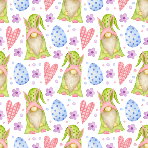 Seamless 3D PBR Texture with Easter Gnomes, Polka Dot Eggs & Hearts