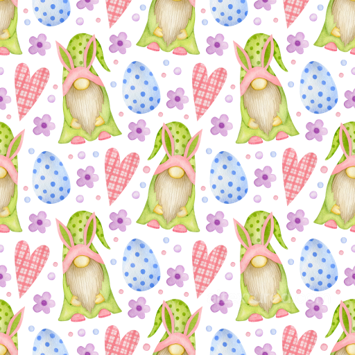with Easter Gnomes, Polka Dot Eggs & Hearts seamless All Easter Digital paper PBR texture