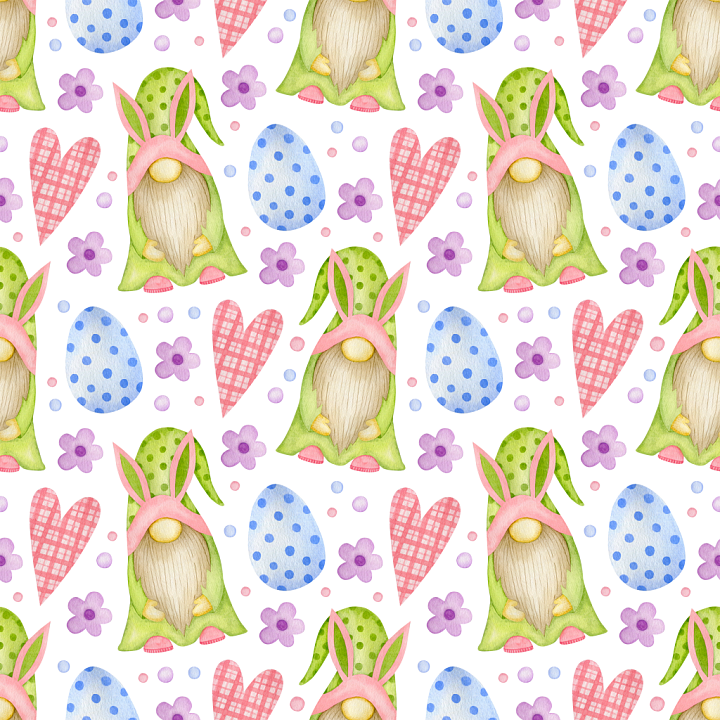 with Easter Gnomes, Polka Dot Eggs & Hearts seamless PBR texture preview
