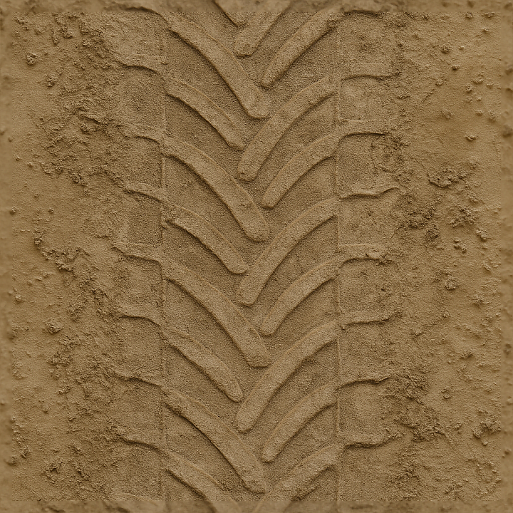 Old Print Tire Tread On Muddy Track With Faded Tread And Wet Mud Splash seamless PBR texture preview