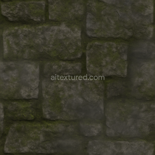 Seamless 3d texture PBR 8k moss covered brick and graveyard stone surface for Halloween