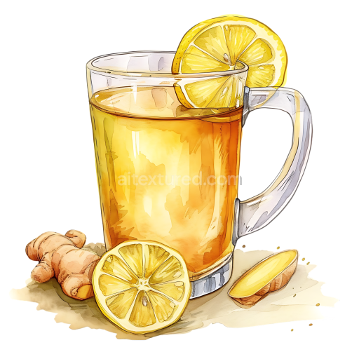 Breakfast Ginger and Lemon Tea Illustration with Fresh Citrus and Root