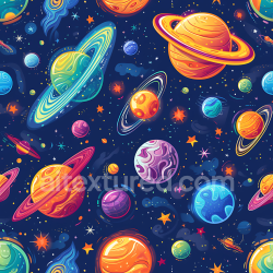 seamless Seamless 3D Space PBR Texture Featuring Colorful Cartoon-Style Planets & Starfield texture 8k free download PBR