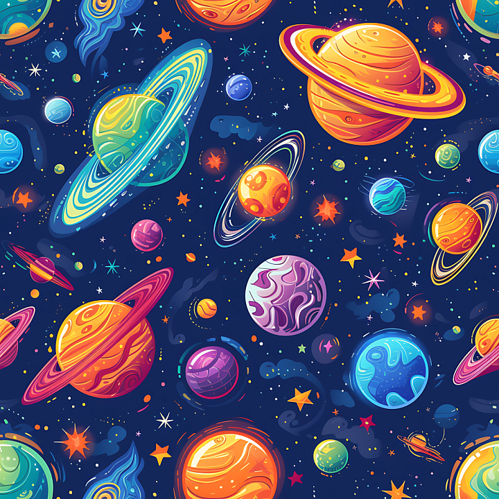 Space Featuring Colorful Cartoon-Style Planets & Starfield seamless PBR texture preview