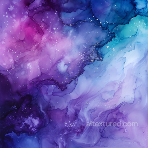 Alcohol Ink PBR Texture Featuring Purple and Blue Fluid Marbling with Ethereal Wisps seamless Alcohol ink PBR texture