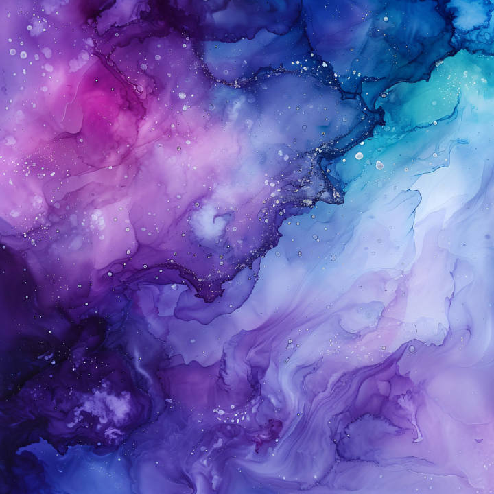 Alcohol Ink Featuring Purple and Blue Fluid Marbling with Ethereal Wisps seamless PBR texture preview