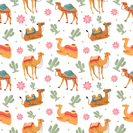 Pattern Bundle - Seamless 3D Pattern PBR Texture with Cartoon Camel Motifs and Desert Elements texture preview