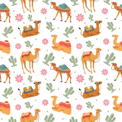 Pattern PBR Texture with Cartoon Camel Motifs and Desert Elements seamless Pattern Bundle PBR texture