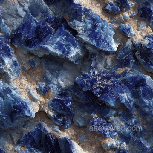 Blue Crystalline Stone PBR Texture with Rough Fragmented Surface seamless Stone PBR texture