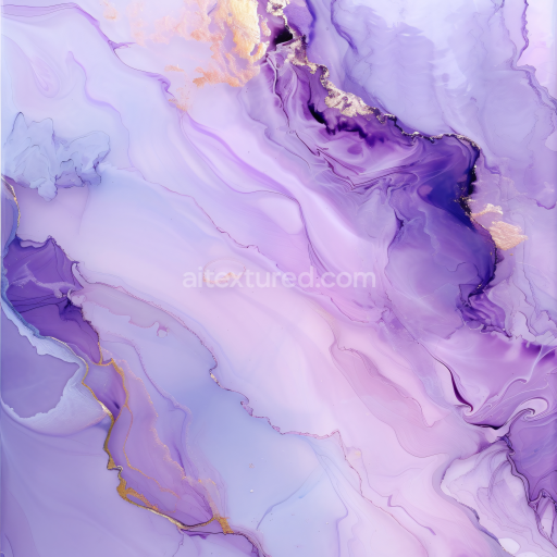 Seamless 3D Alcohol Ink PBR Texture Featuring Smooth Purple Swirls and Elegant Gold Veins
