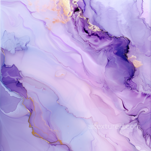 Alcohol Ink PBR Texture Featuring Smooth Purple Swirls and Elegant Gold Veins seamless Alcohol ink PBR texture