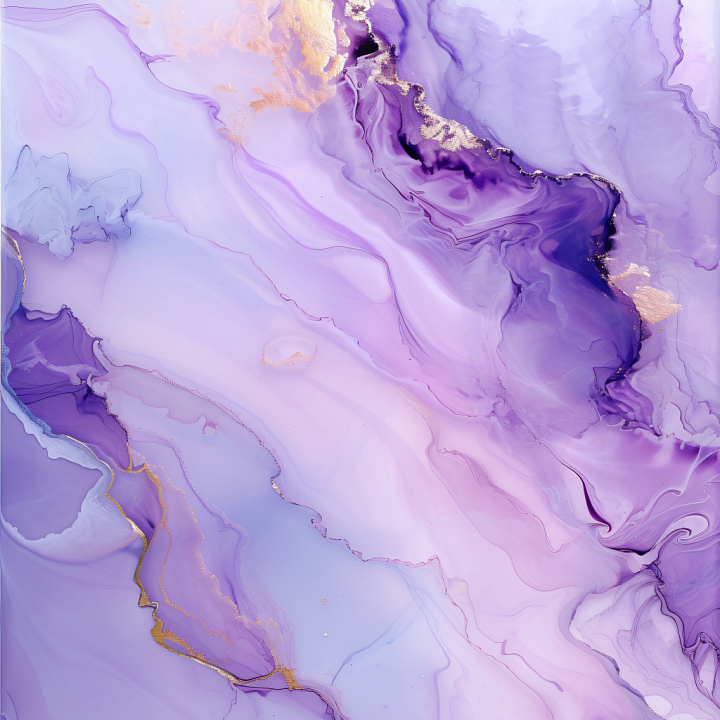 Alcohol Ink Featuring Smooth Purple Swirls and Elegant Gold Veins seamless PBR texture preview