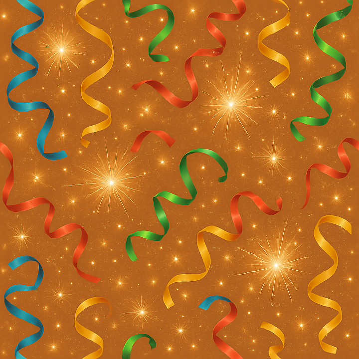 Sparkling Ribbons And Party Popper With Celebration Spark For New Year seamless PBR texture preview