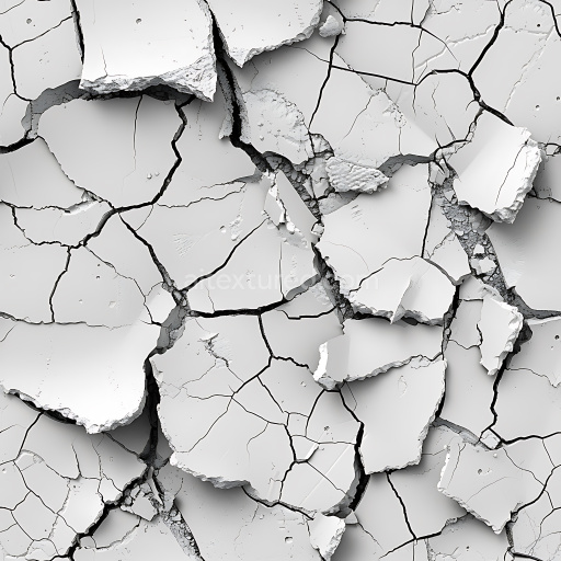 Seamless 3D Cracked and Holed PBR Plaster Texture with Peeled Paint and Jagged Edges