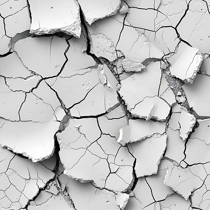 Cracked and Holed Plaster with Peeled Paint and Jagged Edges seamless PBR texture preview