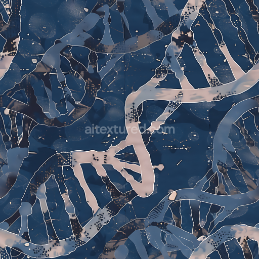 Seamless 3D Abstract Navy Blue Camouflage PBR Texture with Organic Ribbons