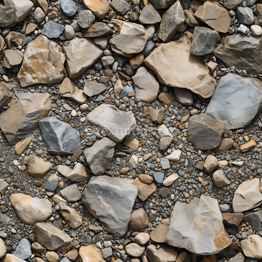 Seamless 3D PBR Texture of Natural River Rocks and Pebbles with Mixed Earthy Colors