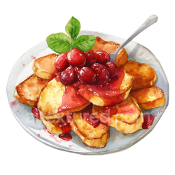 seamless Watercolor Style Austrian Kaiserschmarrn Shredded Pancakes with Plum Sauce Breakfast Graphic texture 8k free download PBR