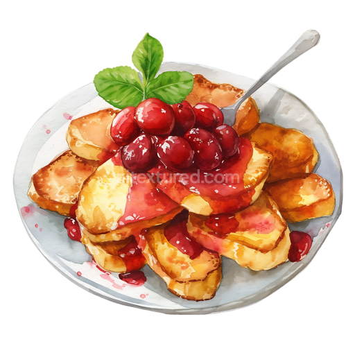 Watercolor Style Austrian Kaiserschmarrn Shredded Pancakes with Plum Sauce Breakfast Graphic