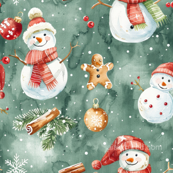 Watercolor Christmas Texture with Snowmen and Festive Elements Christmas Watercolor texture preview