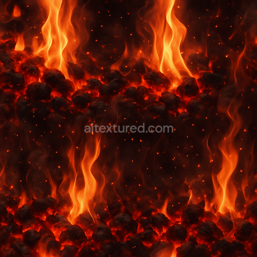 Seamless 3d texture pbr 8k fiery flame surface with glowing coals