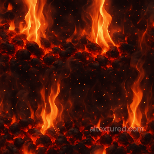 Fiery Flame Surface With Glowing Coals seamless Fire PBR texture