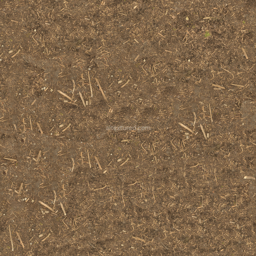 Seamless ground PBR texture with organic dirt and sticks
