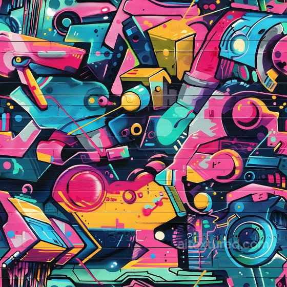 Vibrant Abstract Mechanical Graffiti on Wood Seamless Texture Graffiti texture preview