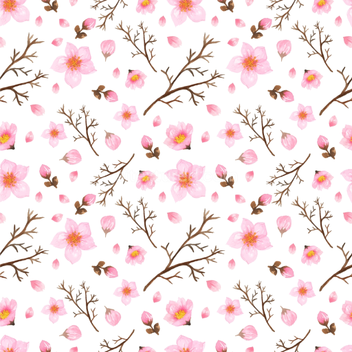 Seamless 3D PBR Texture with Soft Pink Flower and Branch Pattern