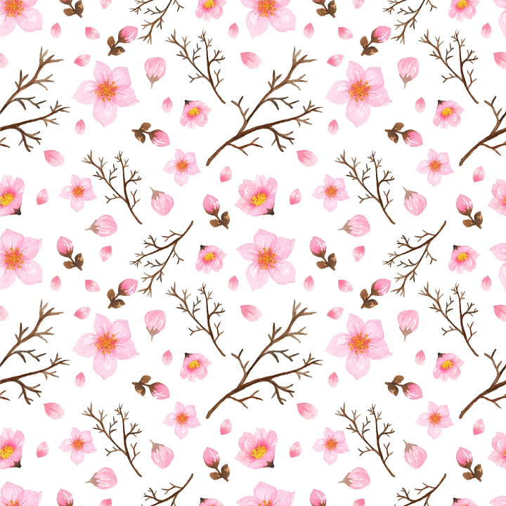 with Soft Pink Flower and Branch Pattern seamless PBR texture preview
