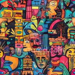 seamless Seamless 3D PBR Texture Featuring Colorful Urban Graffiti with Abstract Faces and Symbols texture 8k free download PBR